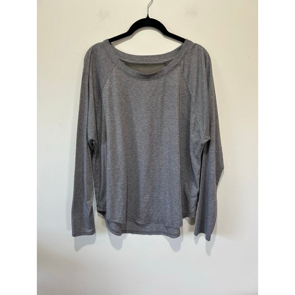 Athleta grey shirt womens L long sleeve mesh insert soft
